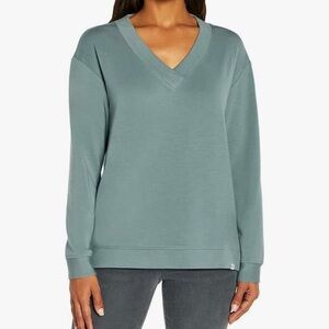 Orvis Soft Modal Blend Blue V-Neck Dropped Shoulder Pullover Sweatshirt XXL